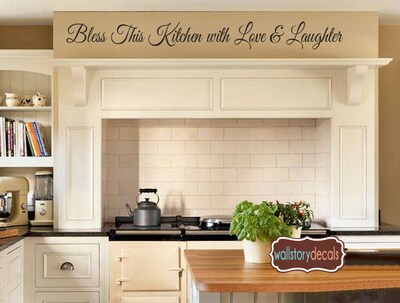 Bless This Kitchen with Love and Laughter - FAMILY Kitchen Vinyl Wall Art Decor Decal - Wall Words - Letters - Wall quotes - 6132 - image1